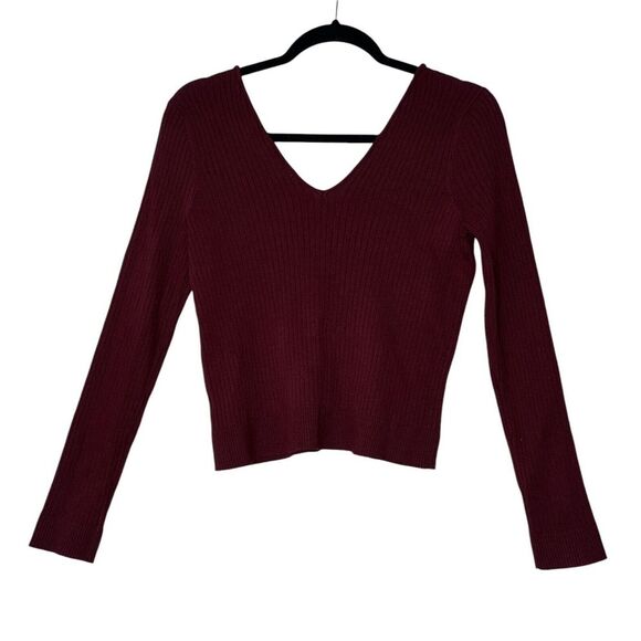 Skies‎ are Blue Anthropologie Top Womens Medium Burgundy Long Sleeve Stretch - Picture 2 of 8